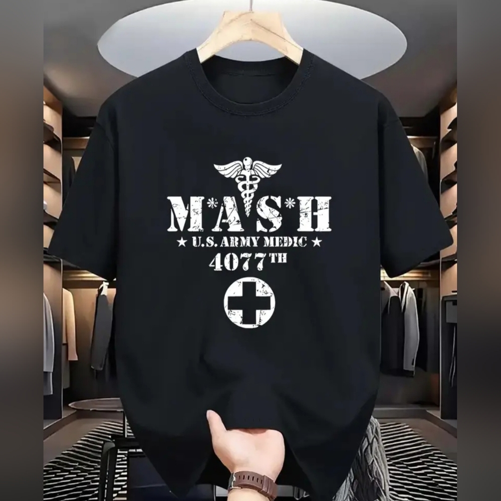 NWT M*A*S*H short sleeve polyester black t-shirt Medium